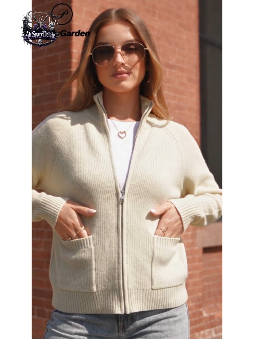 Chunky Ribbed Knit Zip Up Cardigan Sweater with Pockets - Picture 6 of 6